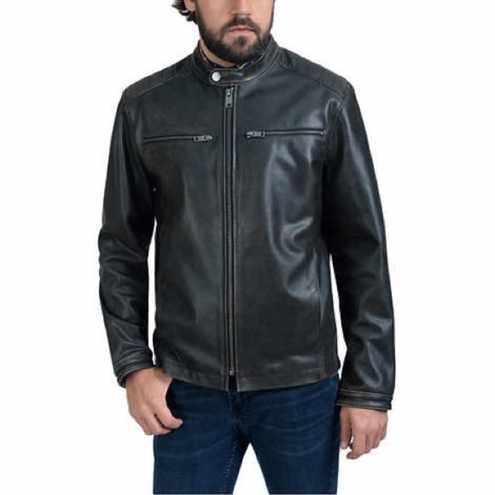 Frye Men Cafe Racer Genuine Leather Jacket, Black NWT